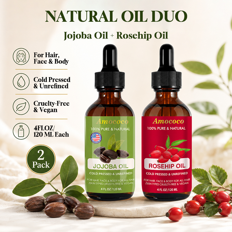 Cold Pressed Rose Hip - Amococo 2pcs Jojoba Oil and Rosehip